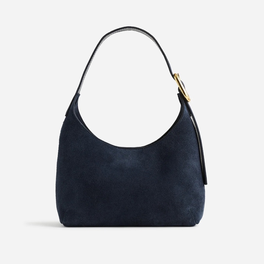 MWT Madewell The Sculptural-Buckle Shoulder Bag in Suede Deep Indigo